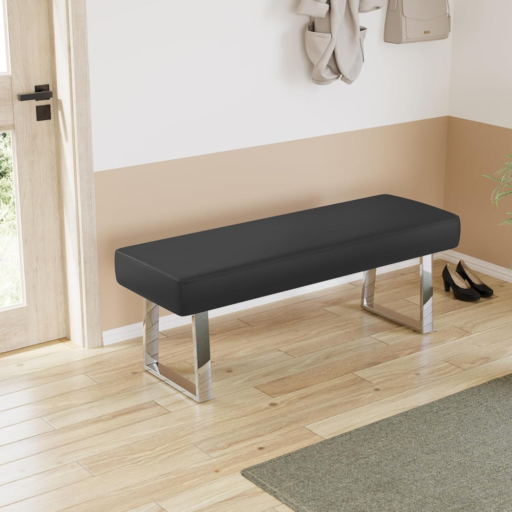 JIEXI 45.3" Indoor PU Leather Upholstered Footstool Bench with Metal Leg...