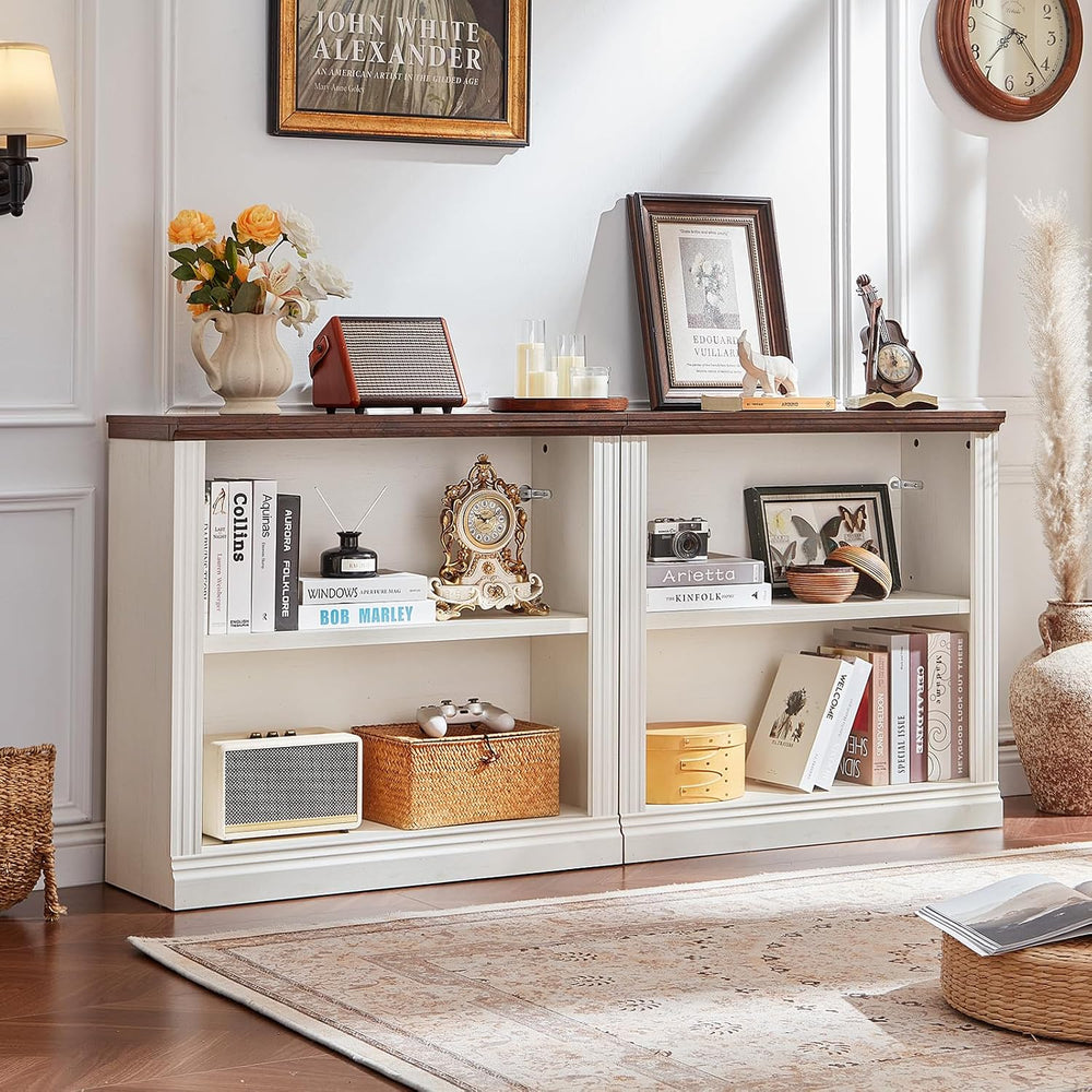 RWYHG 30" White Small Bookcase, 2 Tier Farmhouse Wooden Short Book Shelf
