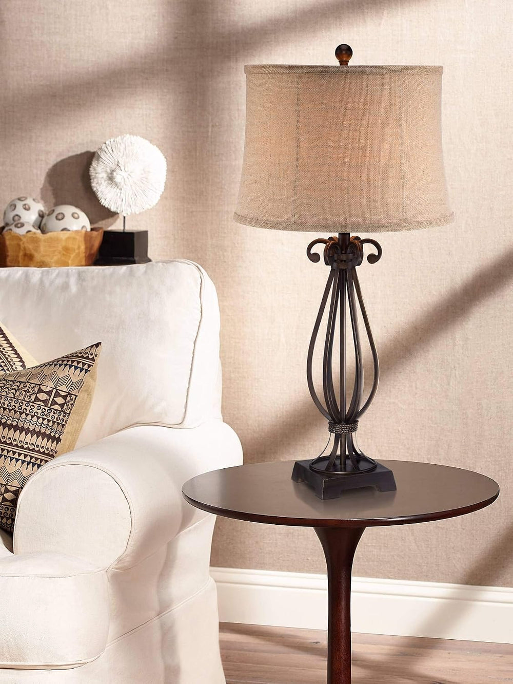 Regency Hill 32" Large Table Lamp Taos Scroll Metal Iron Bronze Brown