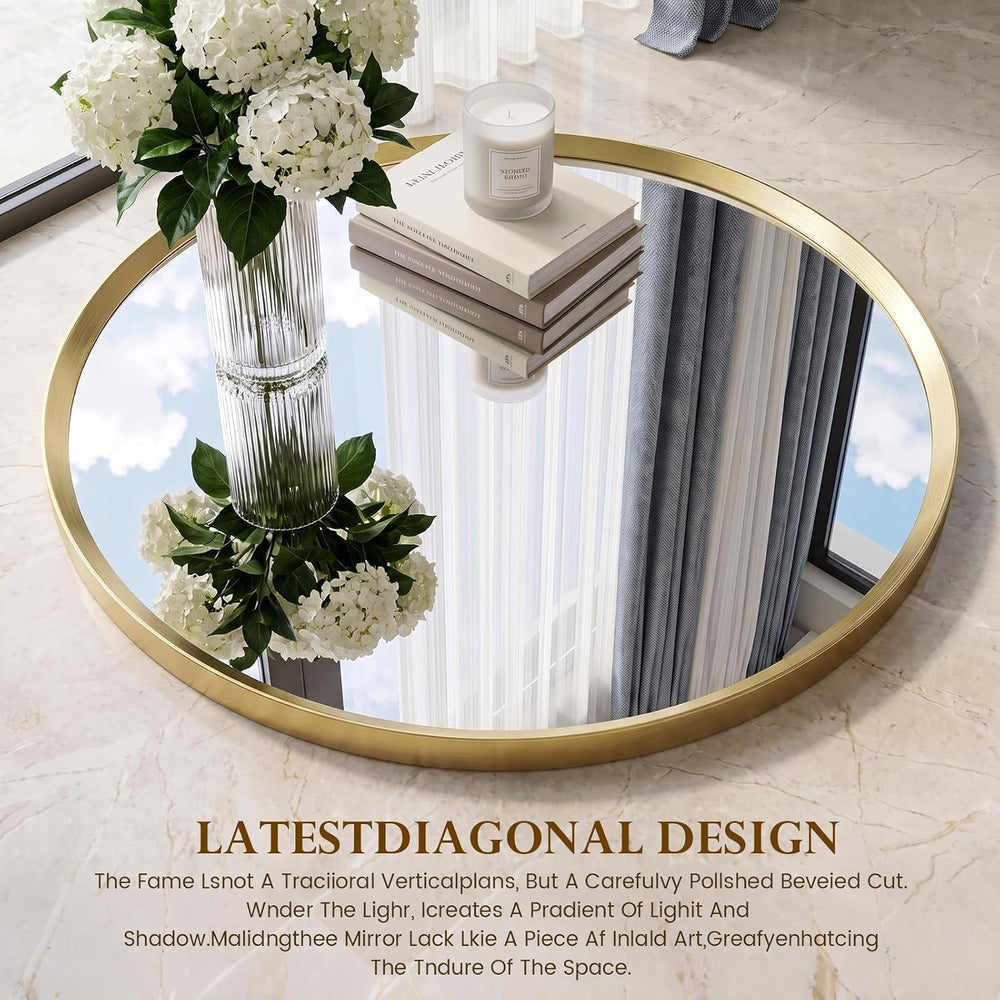 24 inch Brushed Gold Round Bathroom Mirror,Circle Mirror