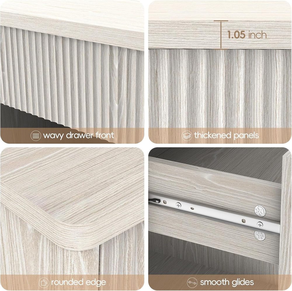 LubanNese Fluted Nightstand with Drawer, Modern Night Stand, Bed Side Table w...