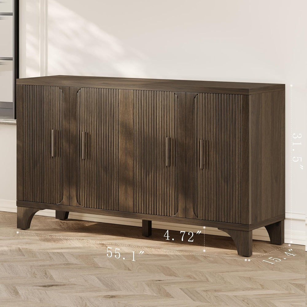 Mid Century Modern Fluted Buffet Cabinet with Storage, Accent Sideboard and C...