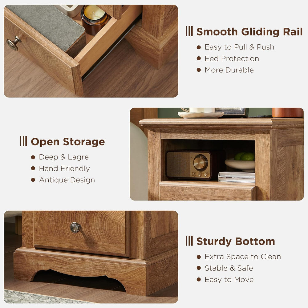 T4TREAM 18" Vintage Nightstand with Charging Station, Light Knotty Oak |...