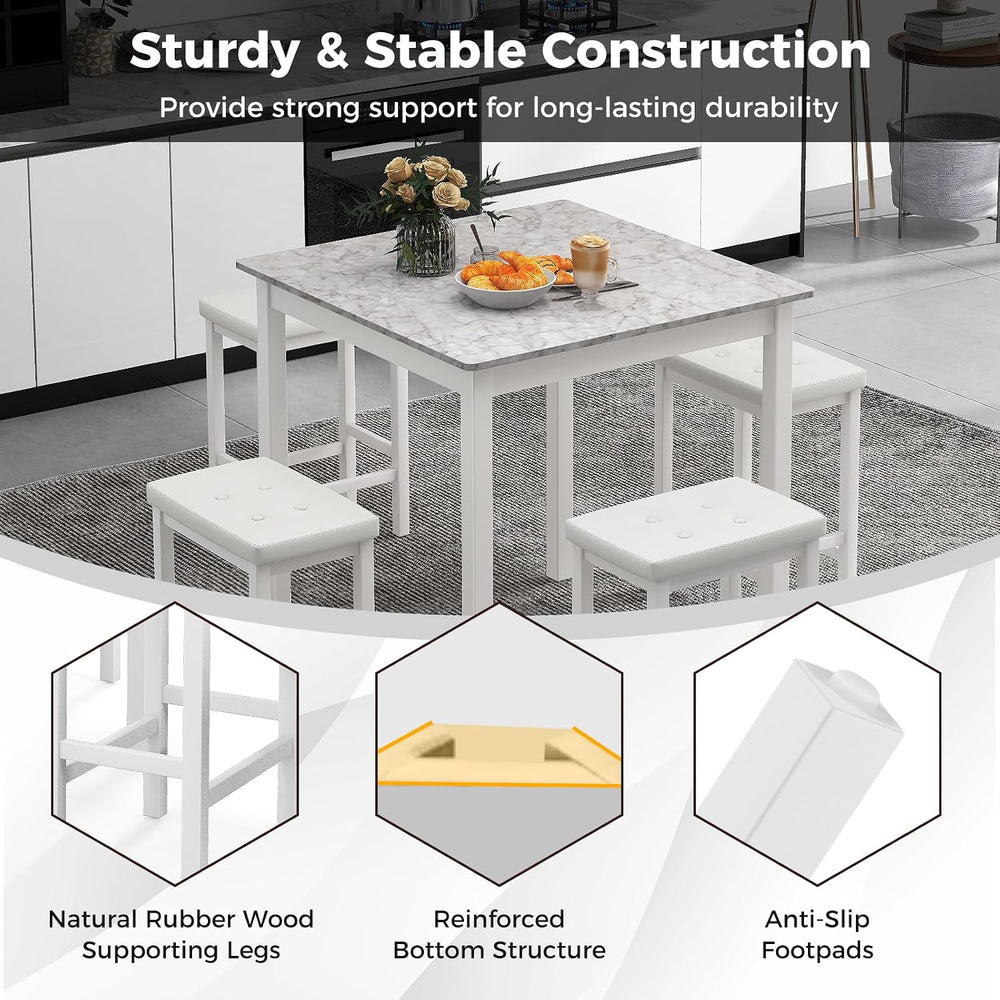 Tangkula 5-Piece Counter-Height Bar Table Set, Faux Marble Square Table &...