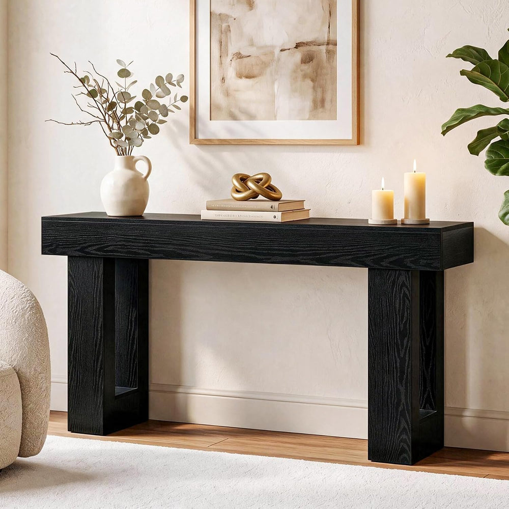 LITTLE TREE 63 Inches Long Sofa Table, Black Console Table for Living Room