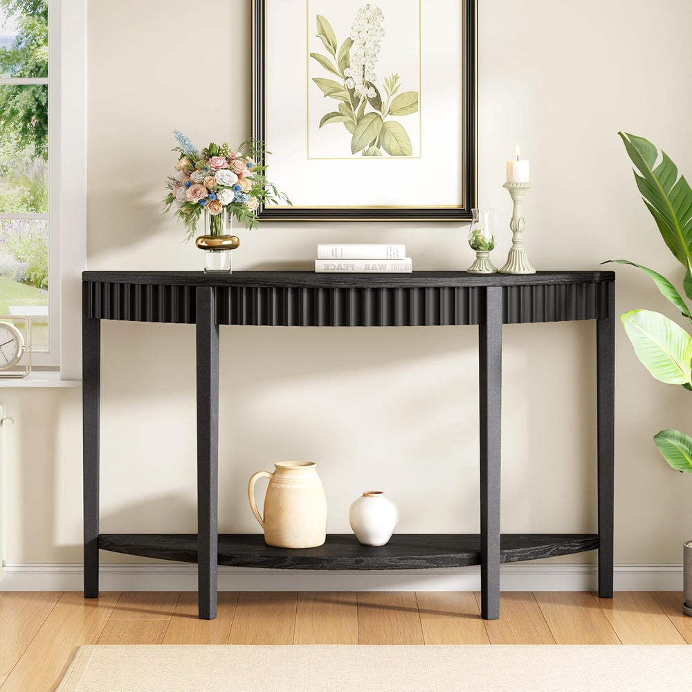 55'' Elegant Half Moon Entryway Table with Wood Veneer and Open Shelf...
