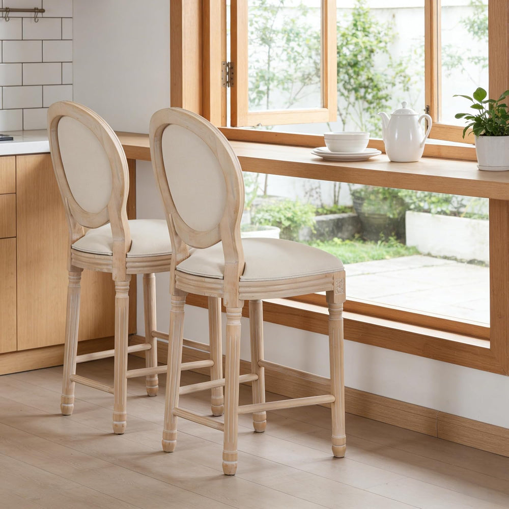 French Country Bar stools, Linen Farmhouse Counter Height Chair