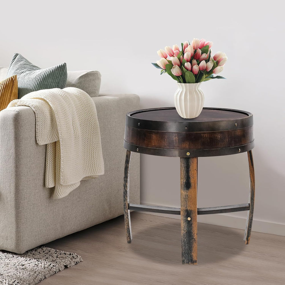 Whiskey Barrel Table 24 Inch Tall Wine Barrel End Table Rustic Round Wooden B...