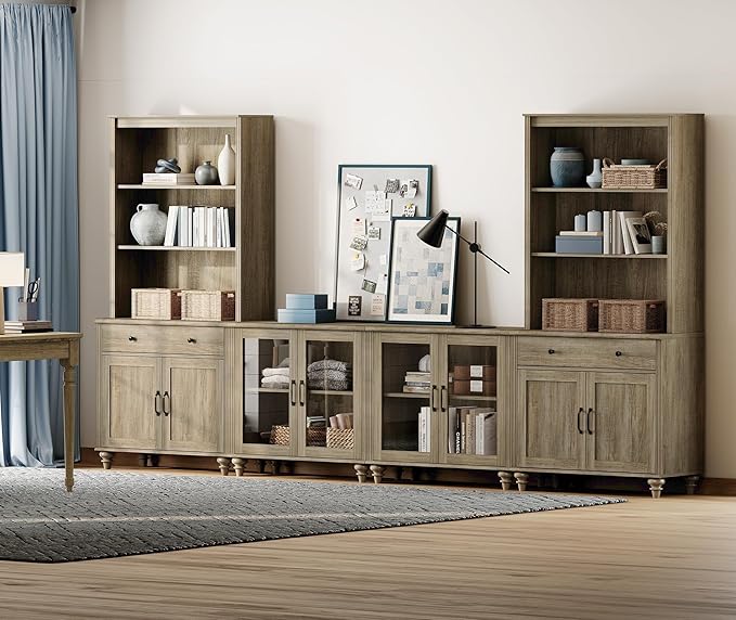 WAMPAT Entertainment Center with Bookshelves for TVs up to 75", Farmhous...