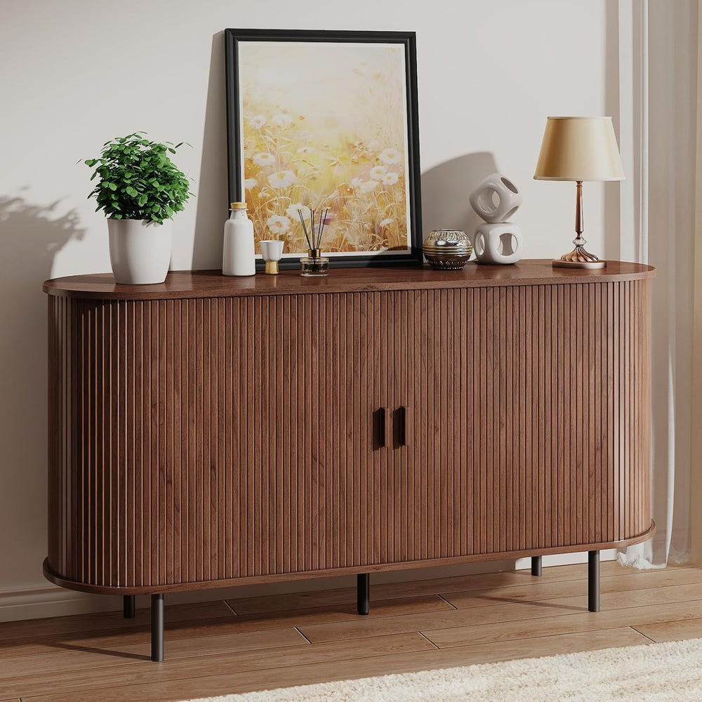 Buffet Sideboard Cabinet with Storage, 55" Fluted Cabinet with Sliding D...