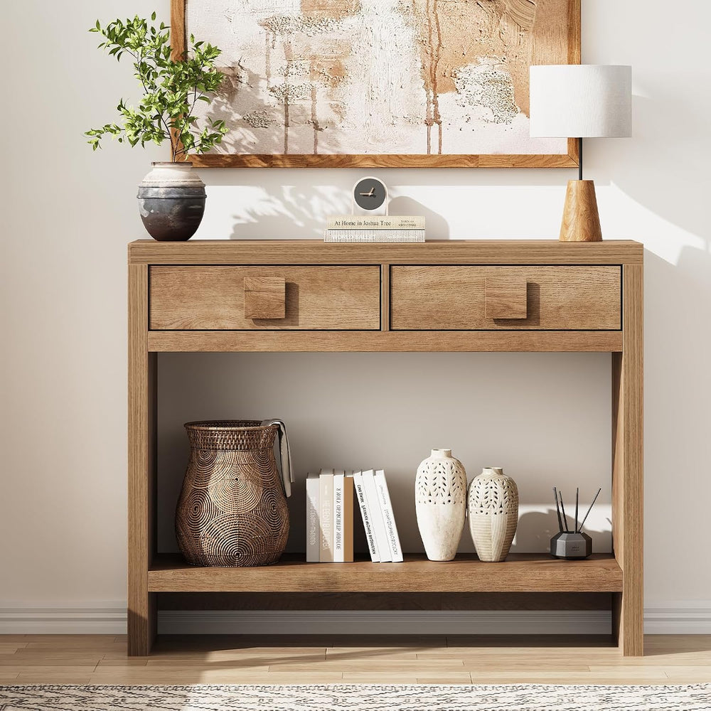 ONBRILL 40 Inch Narrow Console Table with Drawers and Open Shelves | Entryway...