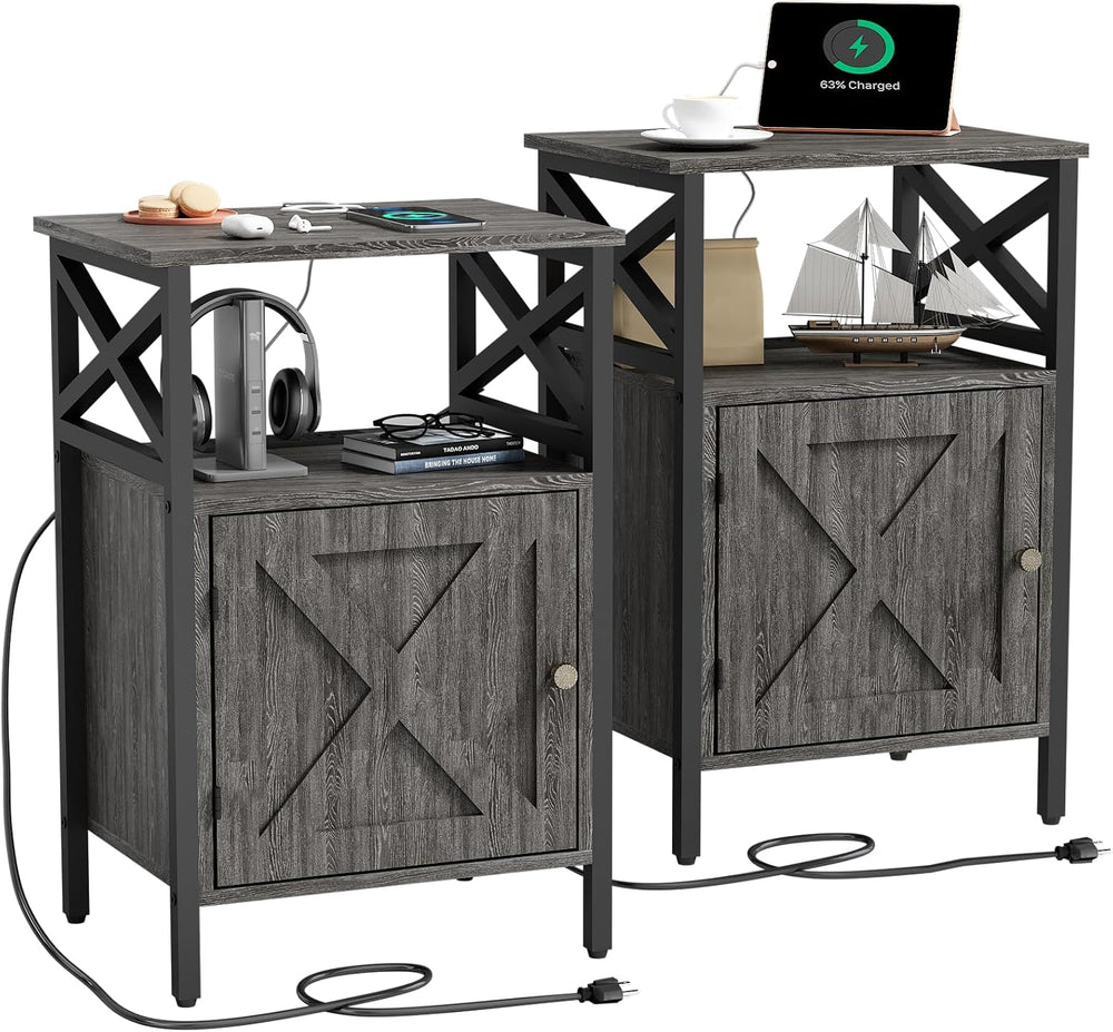 End Table Set of 2 with Charging Station, Side Table with Power Outlet & ...