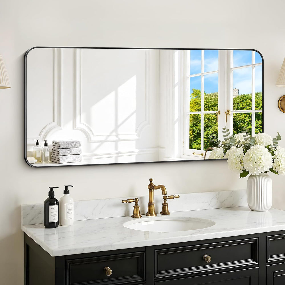 DESBING 24" x 48"Bathroom Mirror, Matte Black Wall Mirror with Meta...