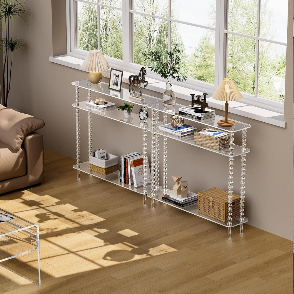 Acrylic Console Table Narrow, 3 Tier Long Entryway Table with Storage, Mid-Ce...