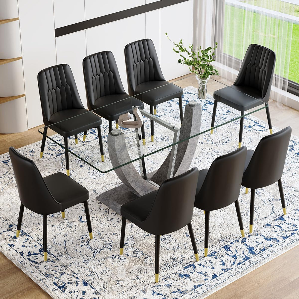 71" Glass Dining Table Set for 8, 9 Piece Dining Room Table Set with Uph...