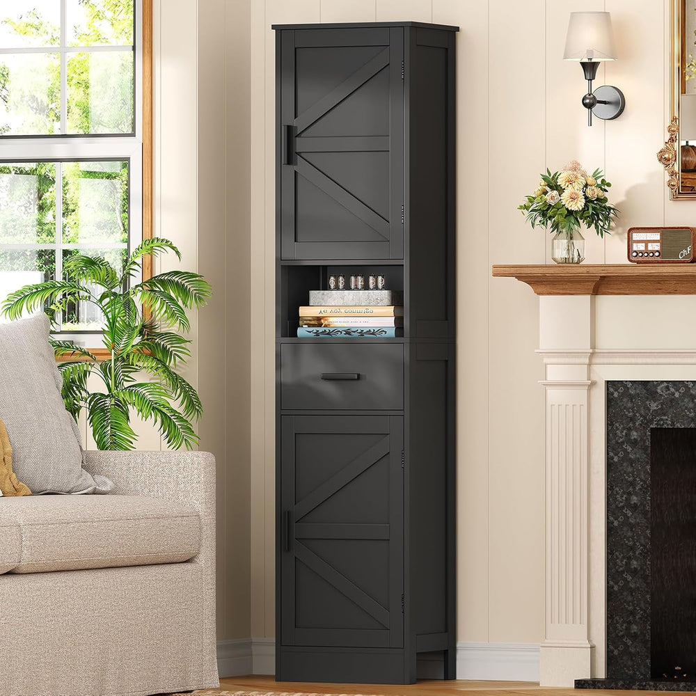 TEENFON Tall Bathroom Storage Cabinet with Barn Doors, Narrow Bathroom Cabine...