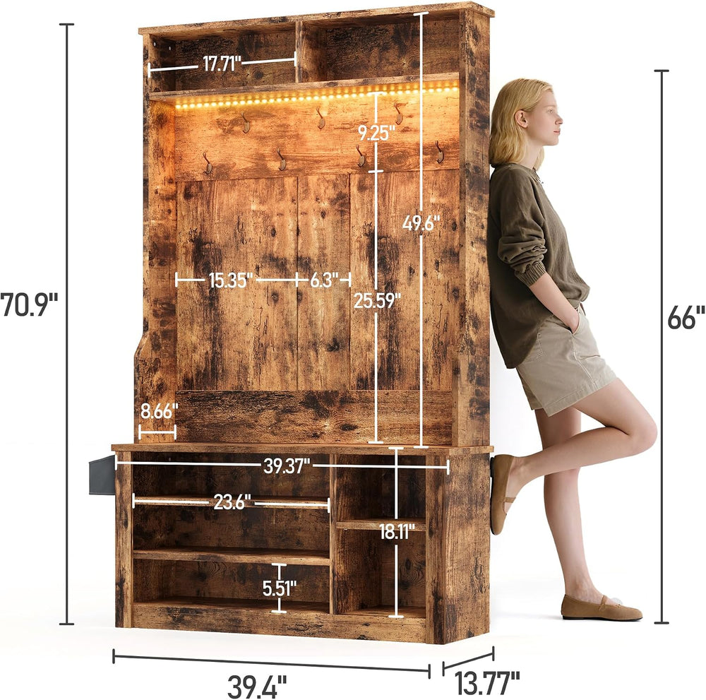 Aiho Hall Tree with Bench and Shoe Storage,5-in-1 Entryway Bench with Coat Ra...