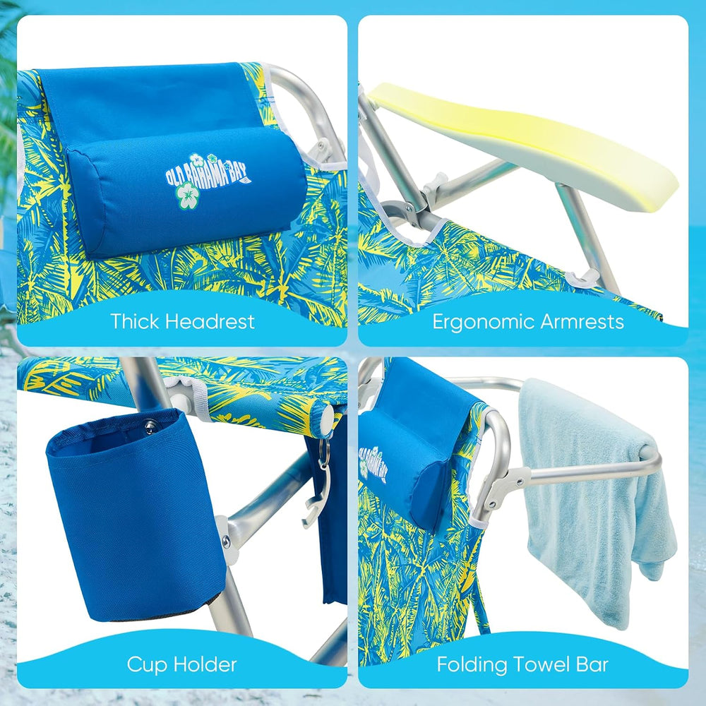 Old Bahama Bay Beach Chairs for Adults, 7-Position Classic Lay Flat Beach Cha...