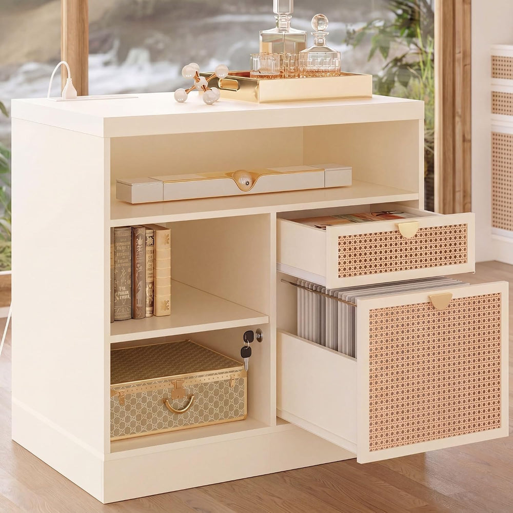 ModernMate 2 Drawers Storage File Cabinet with Lock & Outlet, 31.5W*29.4H...