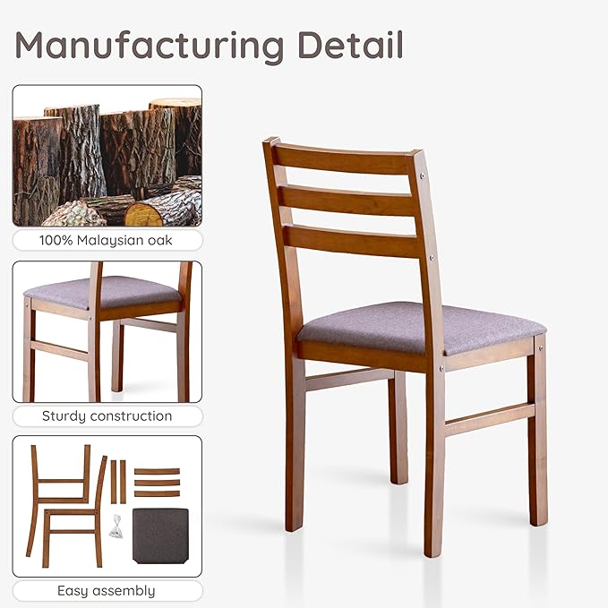 Livinia Seattle Modern Farmhouse Kitchen Dining Room Chair Set of 2, Solid Wo...