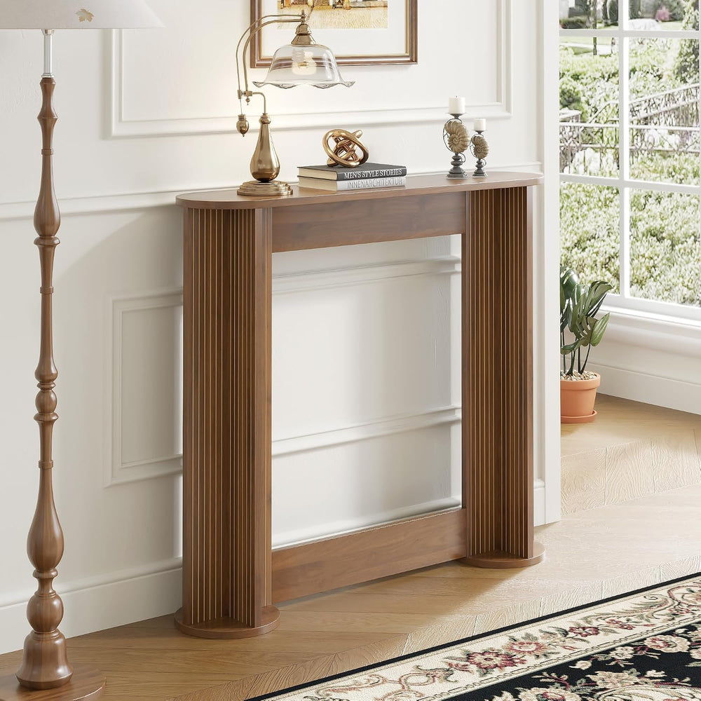 35 Inch Small Narrow Console Table Behind Couch, Mid-Century Modern Fluted Sk...
