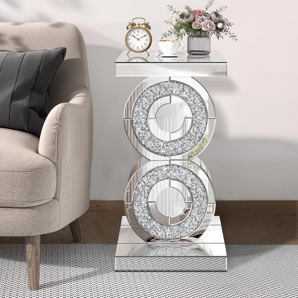 Pregaspor Crushed Diamond Mirrored End Table, Unique Side Table with Crystal ...