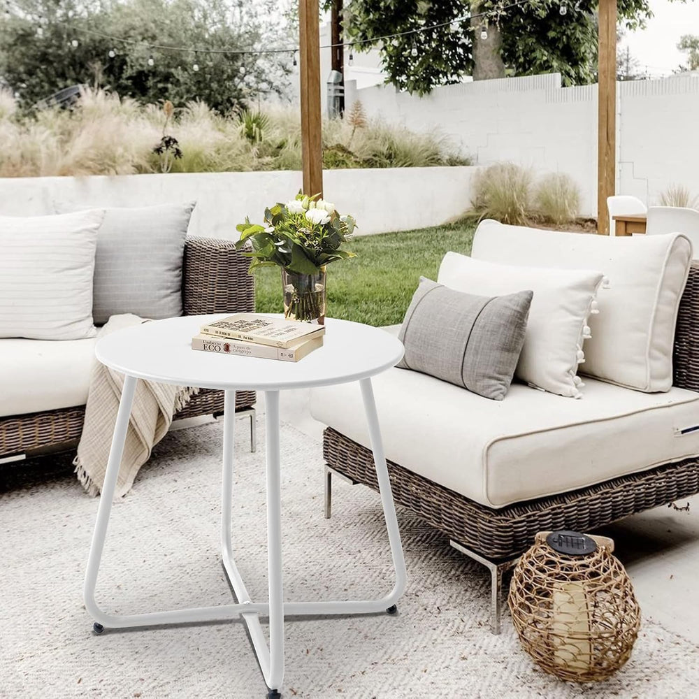 Outdoor Table Small Patio Side Table Waterproof Round Metal Side Table Weathe...