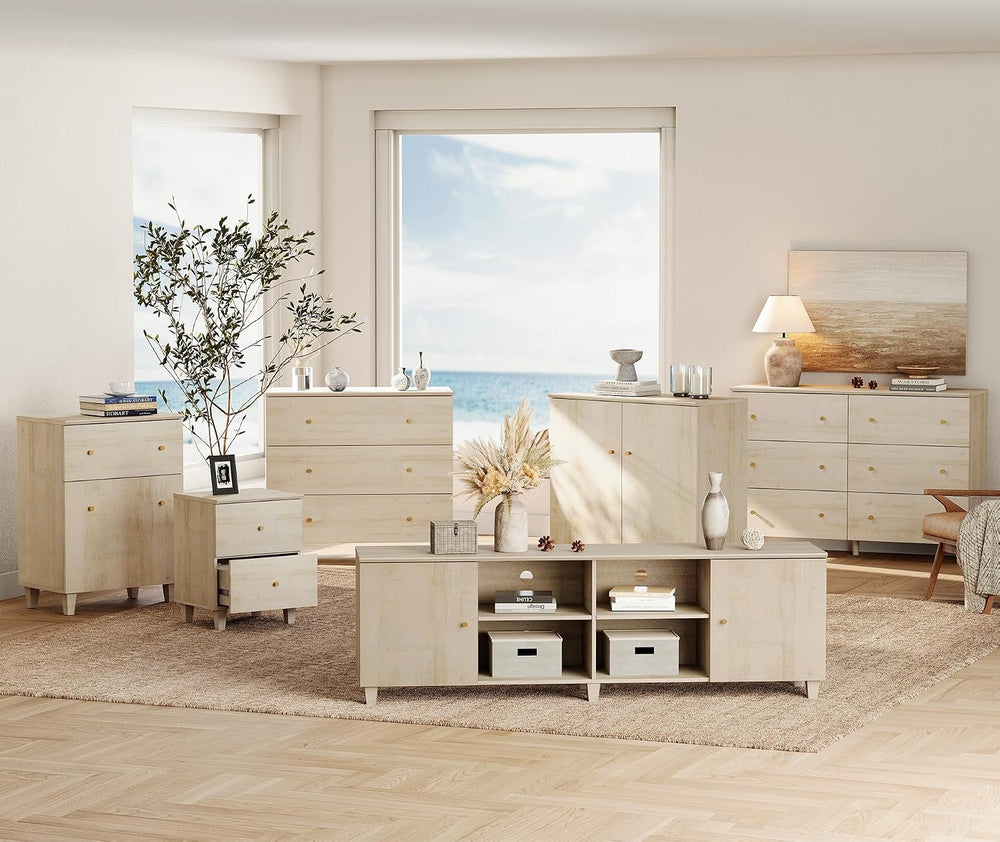 WAMPAT Nightstands with Charging Station&2 Sliding Storage Drawers, Moder...