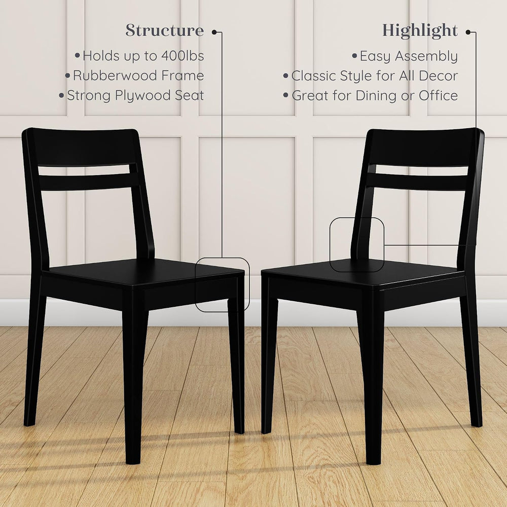 Grain & Grove Crew Dining Chair, Set of 2, Solid Rubberwood Frame, Engine...