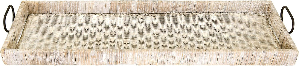 Creative Co-Op Oversize Decorative Rattan Tray with Metal Handles, Distressed...