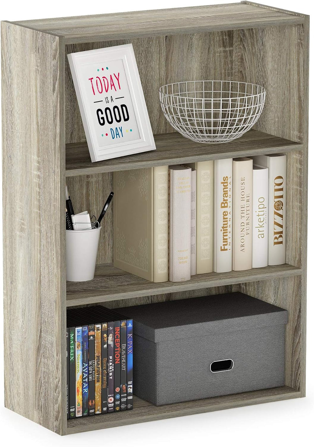 Furinno PASIR Book Shelf, 3-Tier Bookshelf, Storage Shelves Bookcase, 9.7 x 2...