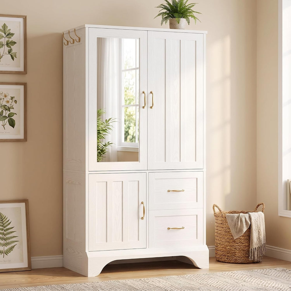 LIKIMIO Armoire Wardrobe with Mirror, 3-Door Hanging Rod & Drawers | 3-do...
