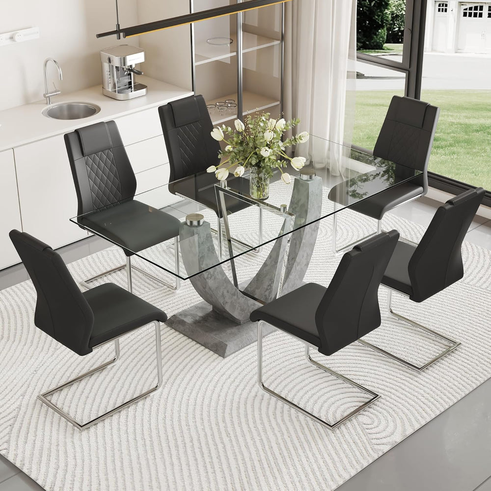 71" Glass Dining Table, Modern Kitchen Table for 6-8, Large Rectangle Di...