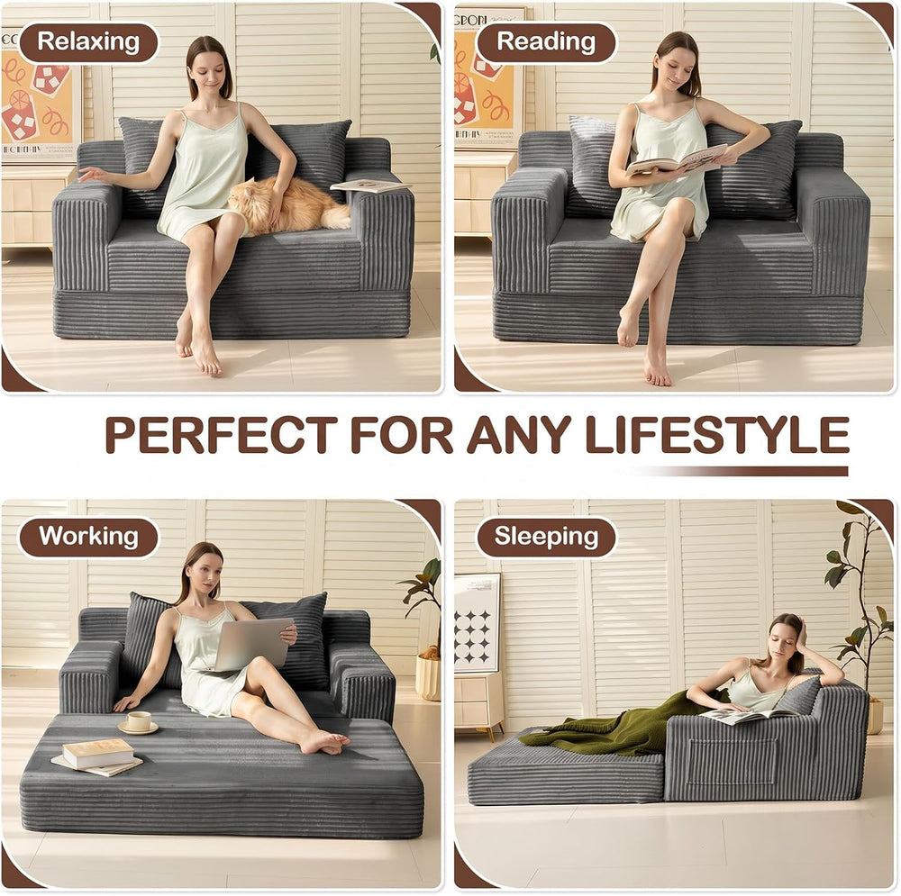 Boneless Loveseat Folding Sofa Bed, Foldable Floor Futon Sleeper Couch Bed - ...