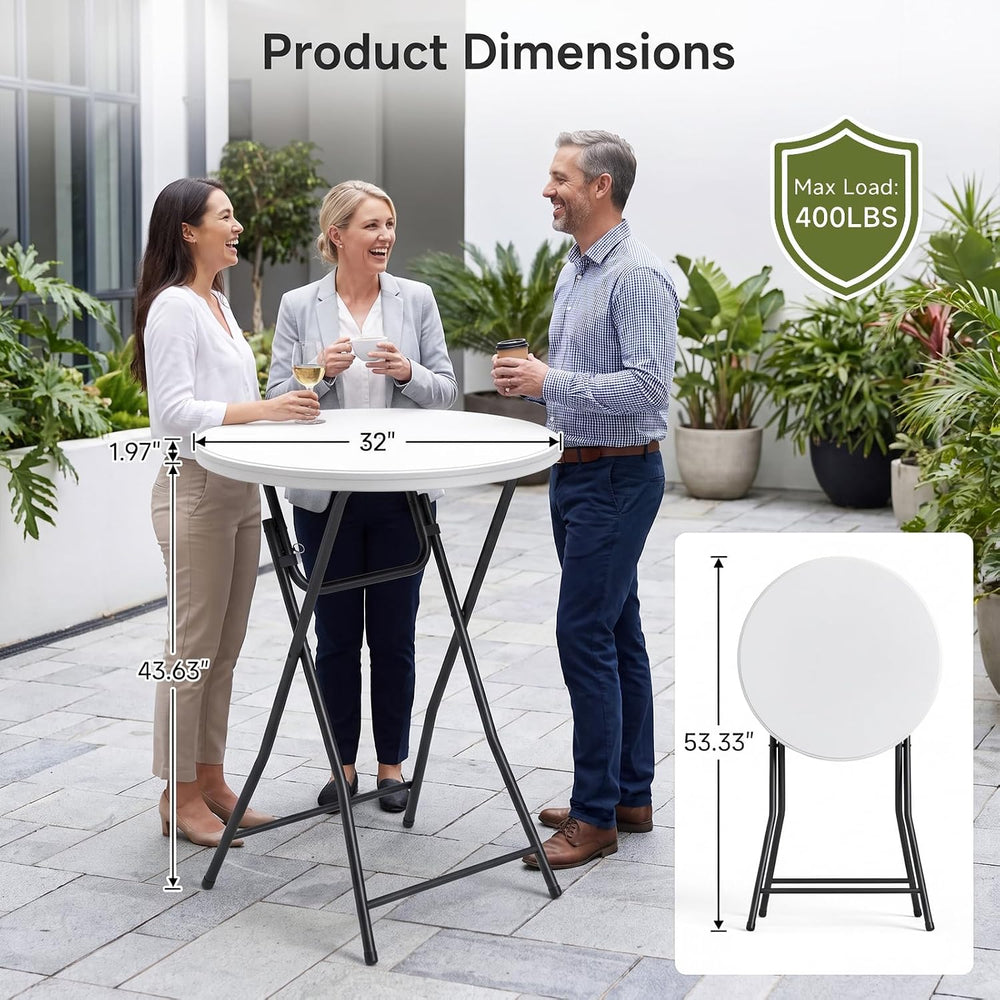 Folding Table,32 Inch Foldable Round, Bar Table Party High Top Table,White