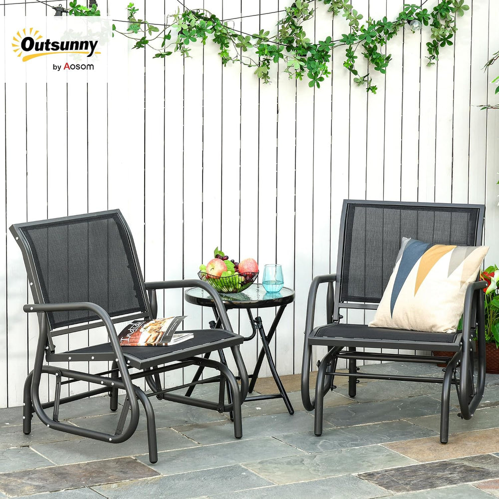 Outsunny Porch Glider Set of 2 Steel Frame Black | Swing Glider Chair, Breath...