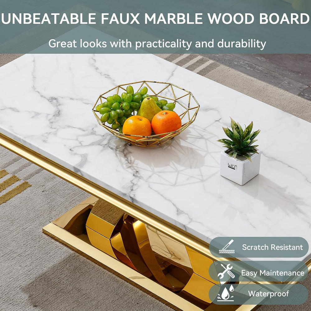 SSLine Faux Marble 2 Pieces Living Room Table Sets,Modern Marble Coffee Table...