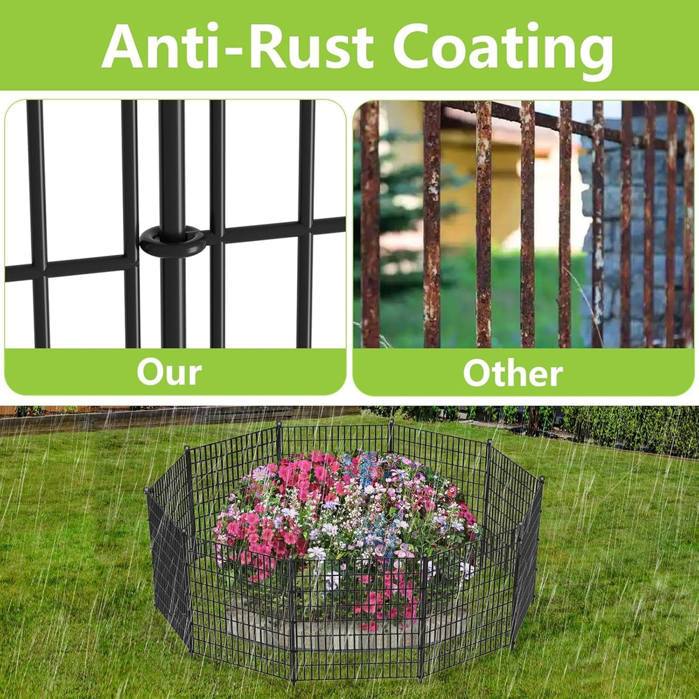 Toolterritary 10 Panels No Dig Garden Fence with Gate, 40 in(H) X 24.2 ft(L) ...