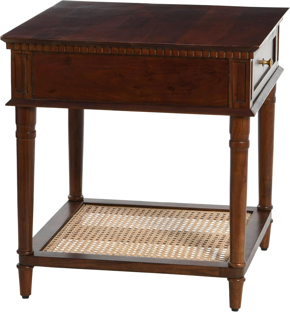 Creative Co-Op Maxwelton Solid Wood End Table with Drawer and Woven Cane Stor...