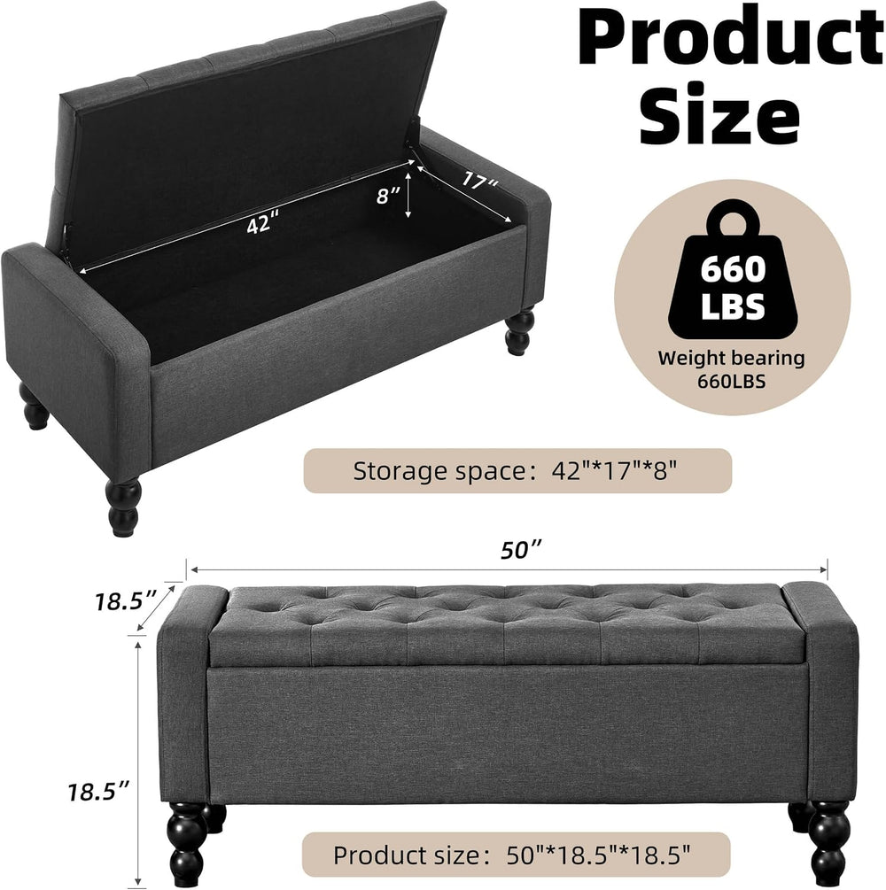 50" W Storage Ottoman Bench with Safety Hinge, Load up to 660 lb Ottoman...