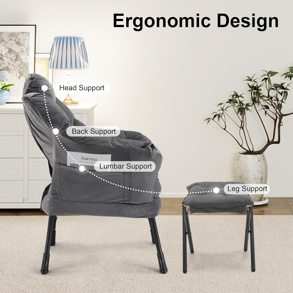 SAETSFEG Lazy Chair with Ottoman, Modern Accent Lounge Chair with Side Pocket...