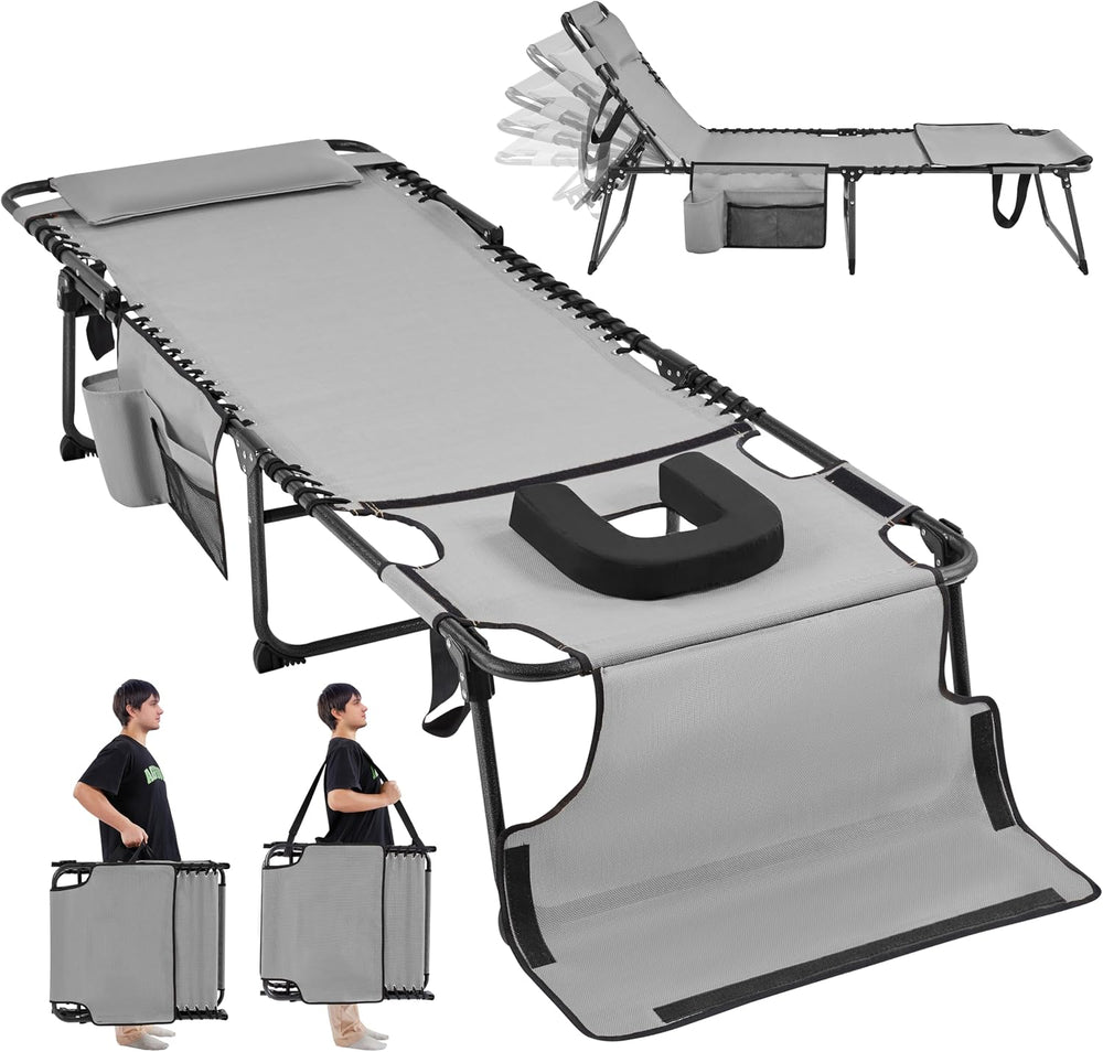 Yaheetech 26.4" Tanning Chair with Face Hole, 5-Position Adjustable, Gra...