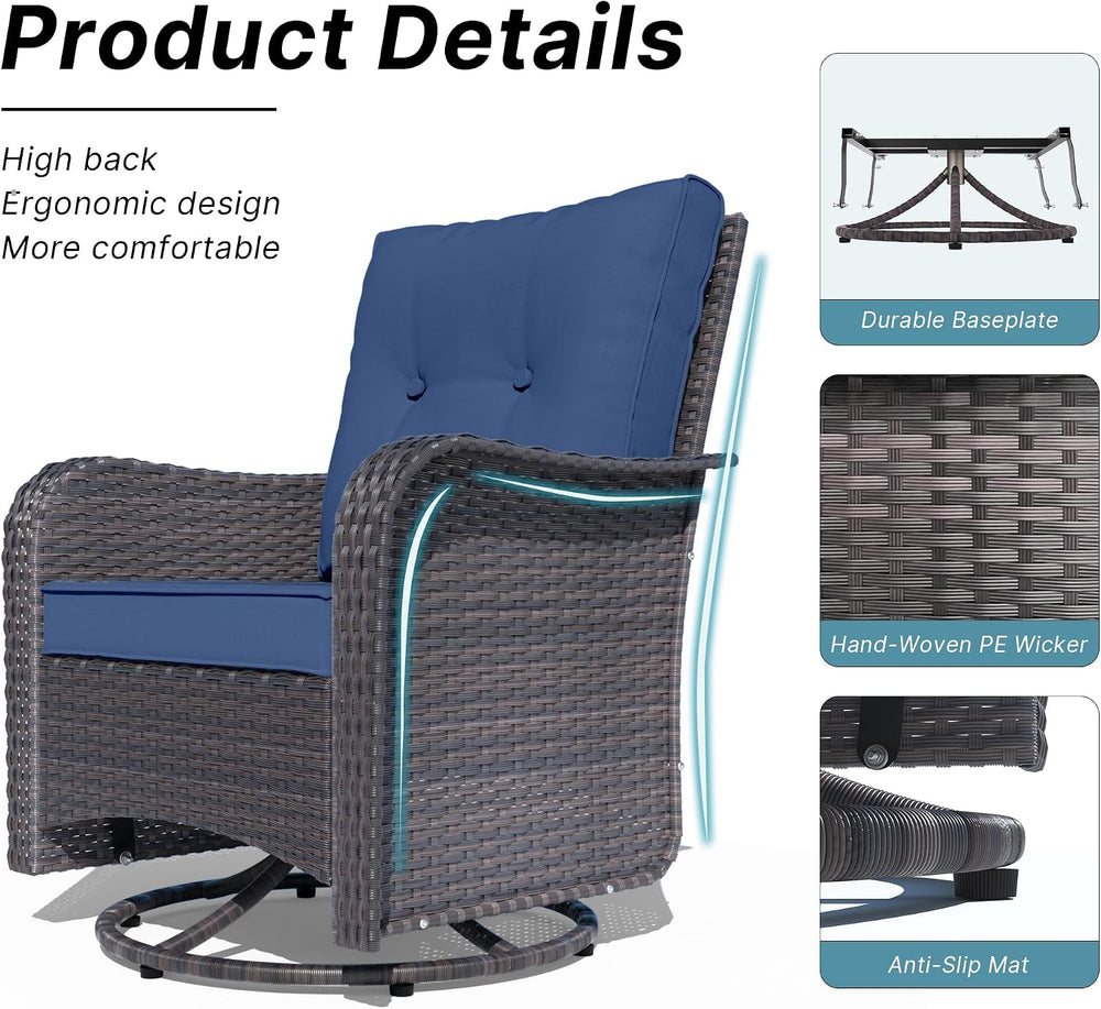 Kurapika 3 Pieces Patio Furniture Set Outdoor Swivel Gliders Rocker, Wicker P...