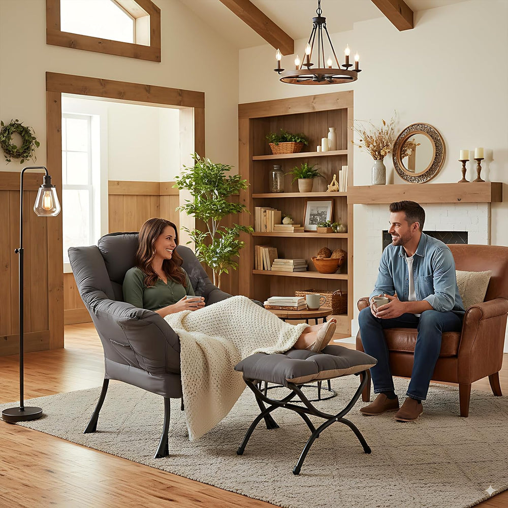 LITA Lazy Chair with Ottoman, Modern Accent Leisure Upholstered Lazy Sofa Arm...