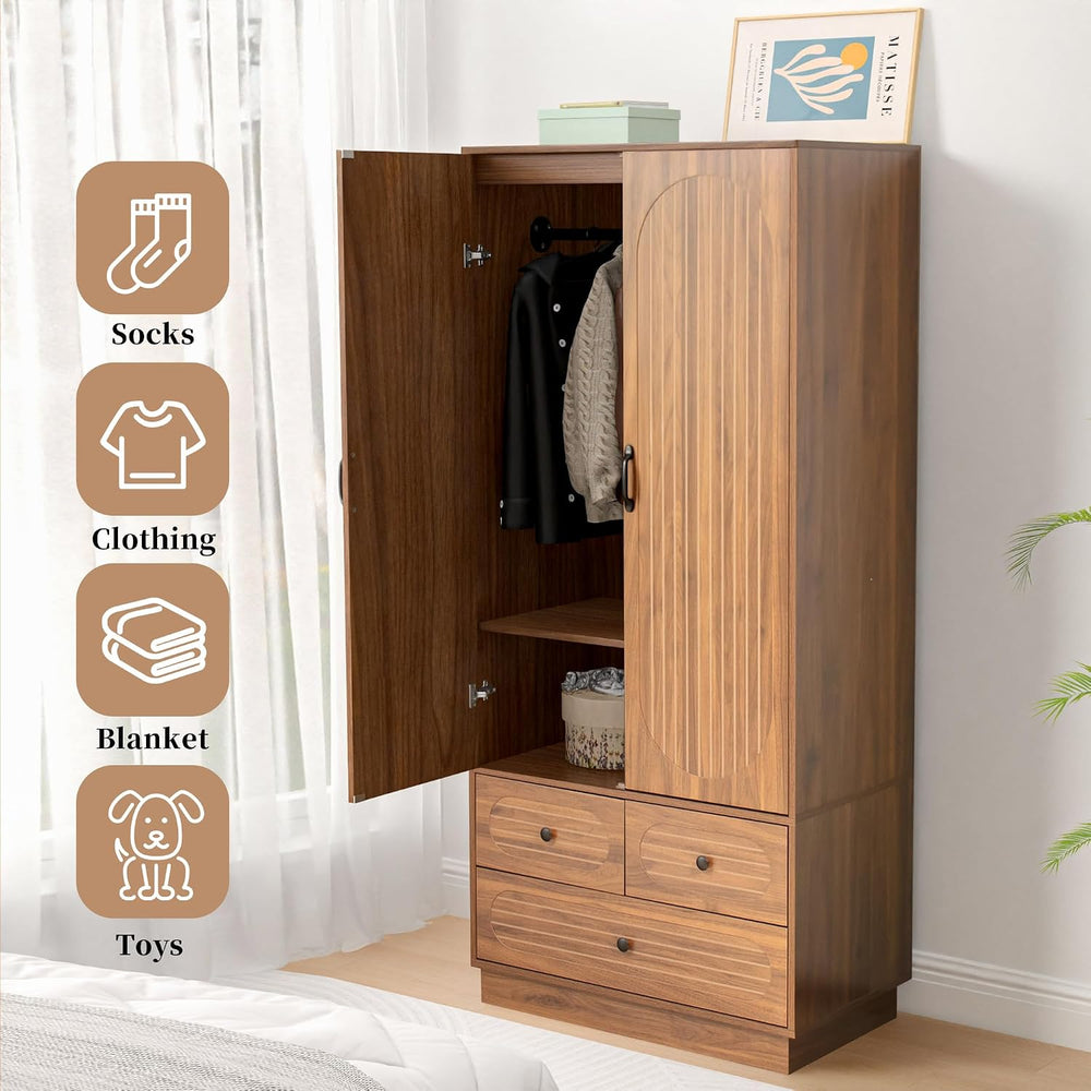 Jluomei Armoire Wardrobe Closet with Doors, Wardrobe Cabinet with 3 Drawers, ...