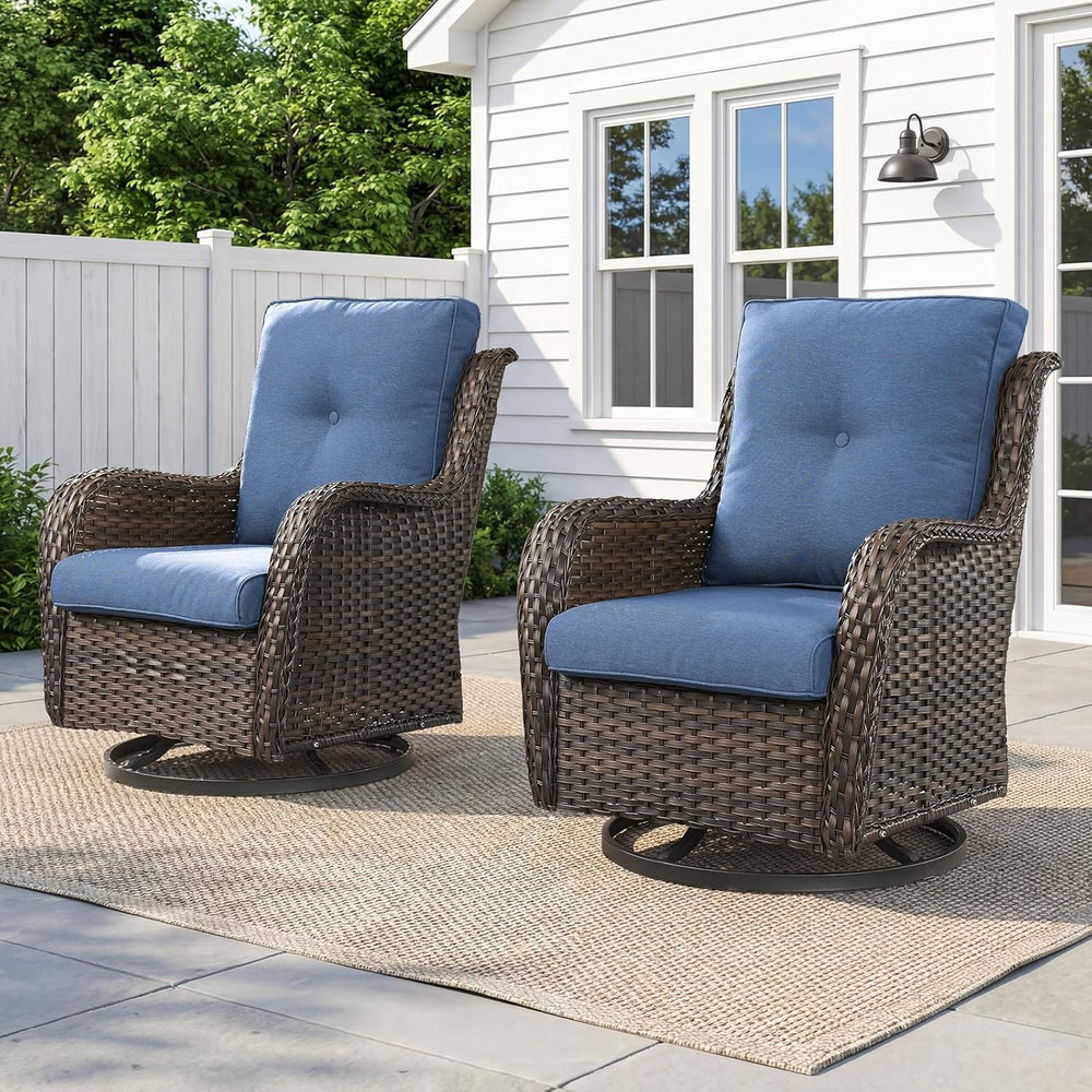 Belord Outdoor Swivel Chairs Set of 2,Patio Wicker Rocker Chairs,All Weather ...