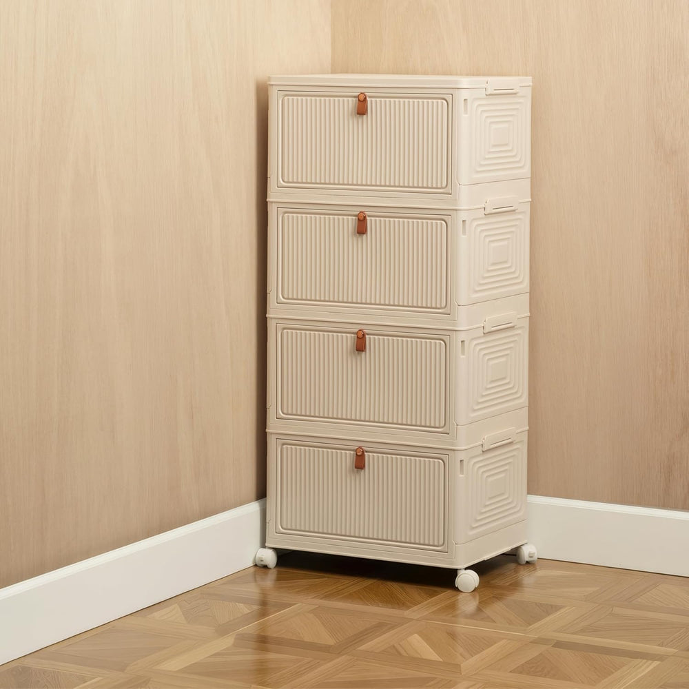20 QT (80 QT Total) Foldable Storage Cabinet with Doors – 4 Tier Stackable Or...