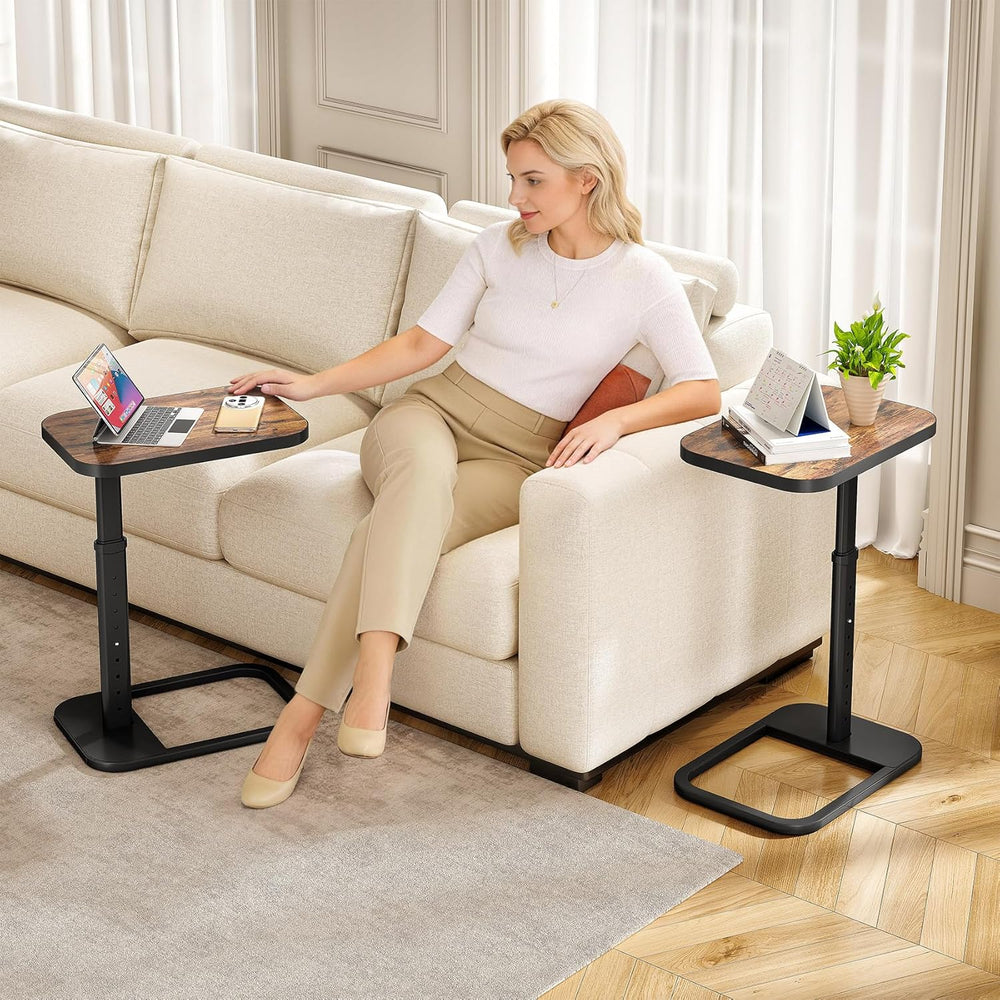 Kitstorack Adjustable Height C-Shaped End Table, 9-Level Side Table with Thic...
