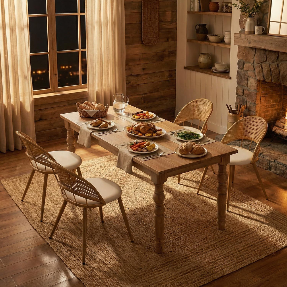 TYBOATLE Rattan Dinner Chairs Set of 4 with Faux Leather Cushion, Modern Dini...