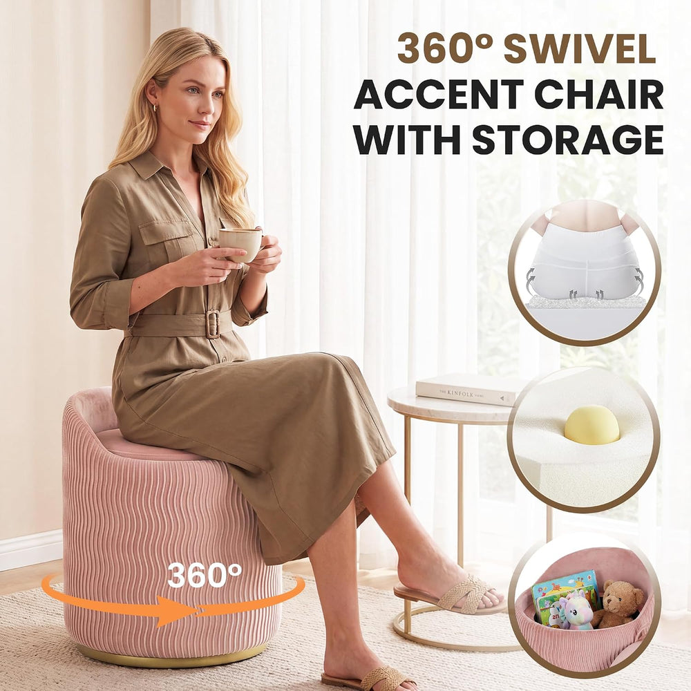 Vanity Chair with Storage Set of 2, 360° Swivel Velvet Makeup Chair with Wave...